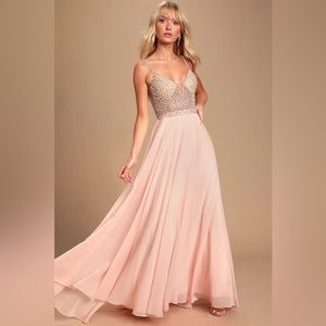 Lulus true love blush pink beaded rhinestone maxi dress